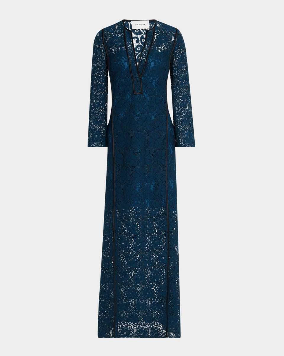 Guipure Bracelet-Sleeve Kaftan Gown